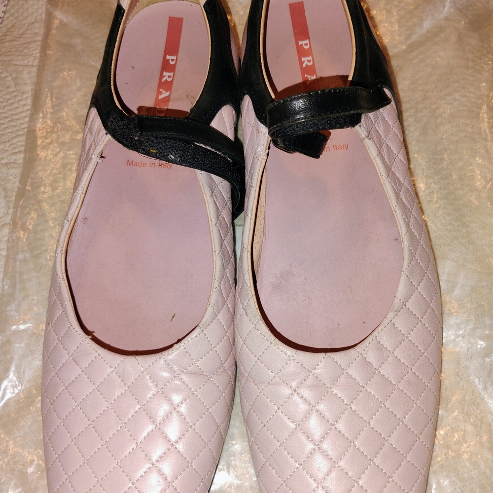 Prada Pink and Black Quilted Flats